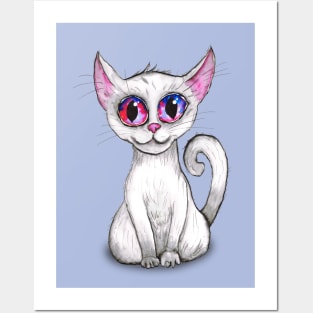 Cute white cat Posters and Art